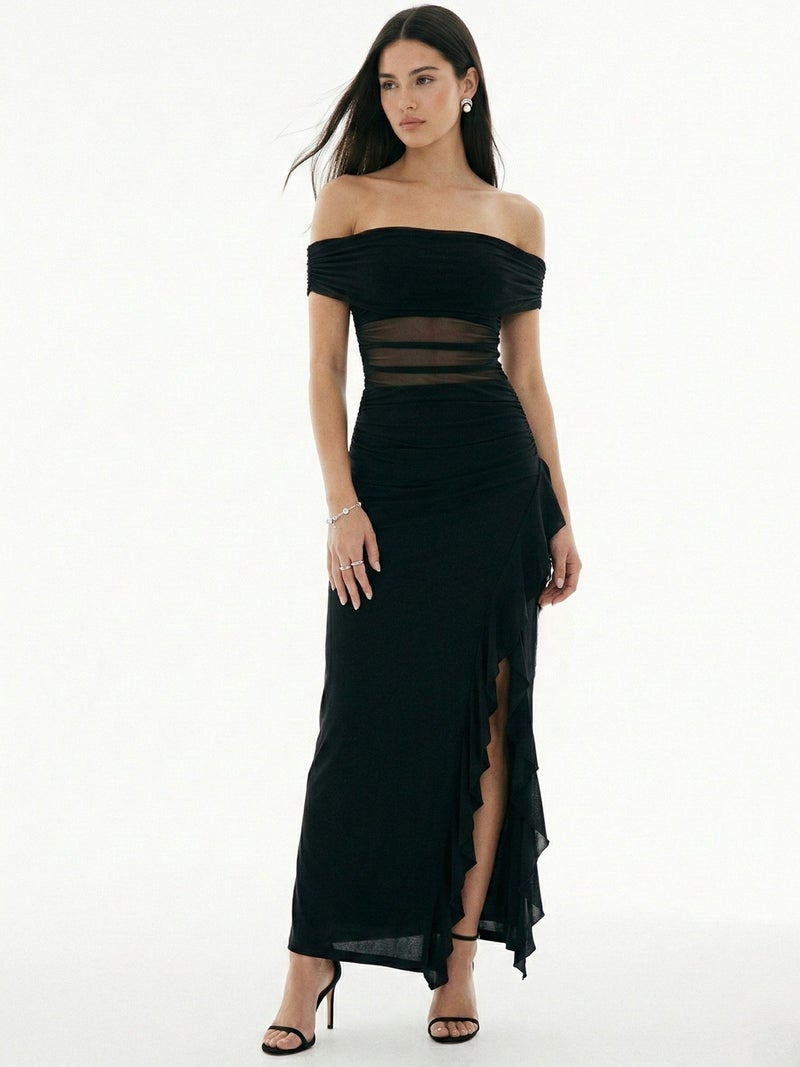 OUTZIDR Black Off-Shoulder Ruffle Maxi Dress - Image 2