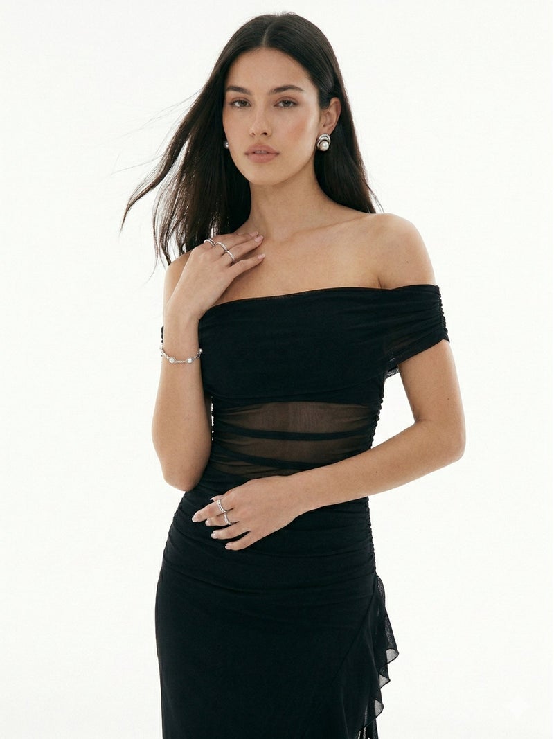 OUTZIDR Black Off-Shoulder Ruffle Maxi Dress - Image 4