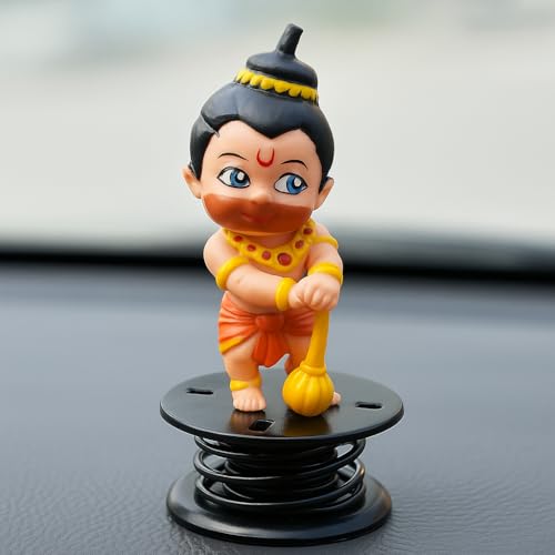 URBAN SELECT™ Bala Hanuman Idol for Car Dashboard | Cute Child Hanuman Ji Murti for Home, Office & Pooja Room | Bobble Head Spring Bajrangbali Figurine | Divine Bal Hanuman Statue for Devotional Décor - Image 2
