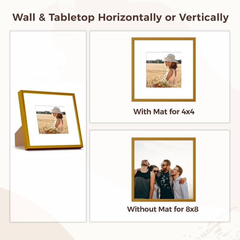 RICHFOCUS 8x8 Picture Frame|Square Frame 8 x 8 Matted to 4x4 Bronze|8x8 Metal Aluminum Photo Frames with Stand for Tabletop or Wall Hanging|Hardwares Included  Set of 1 - Image 2