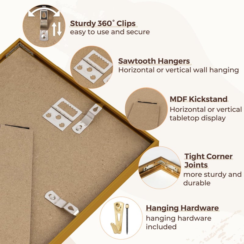 RICHFOCUS 8x8 Picture Frame|Square Frame 8 x 8 Matted to 4x4 Bronze|8x8 Metal Aluminum Photo Frames with Stand for Tabletop or Wall Hanging|Hardwares Included  Set of 1 - Image 4