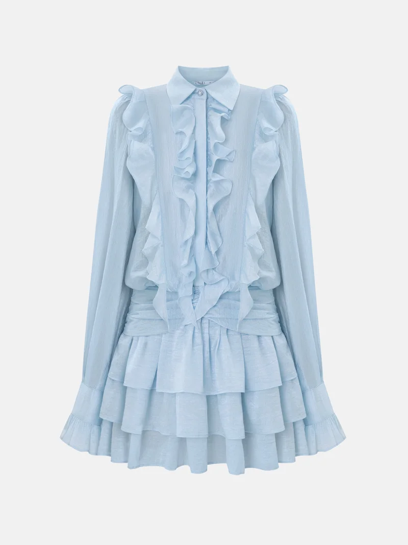 Lichi Textured fabric mini dress with ruffles on the bodice