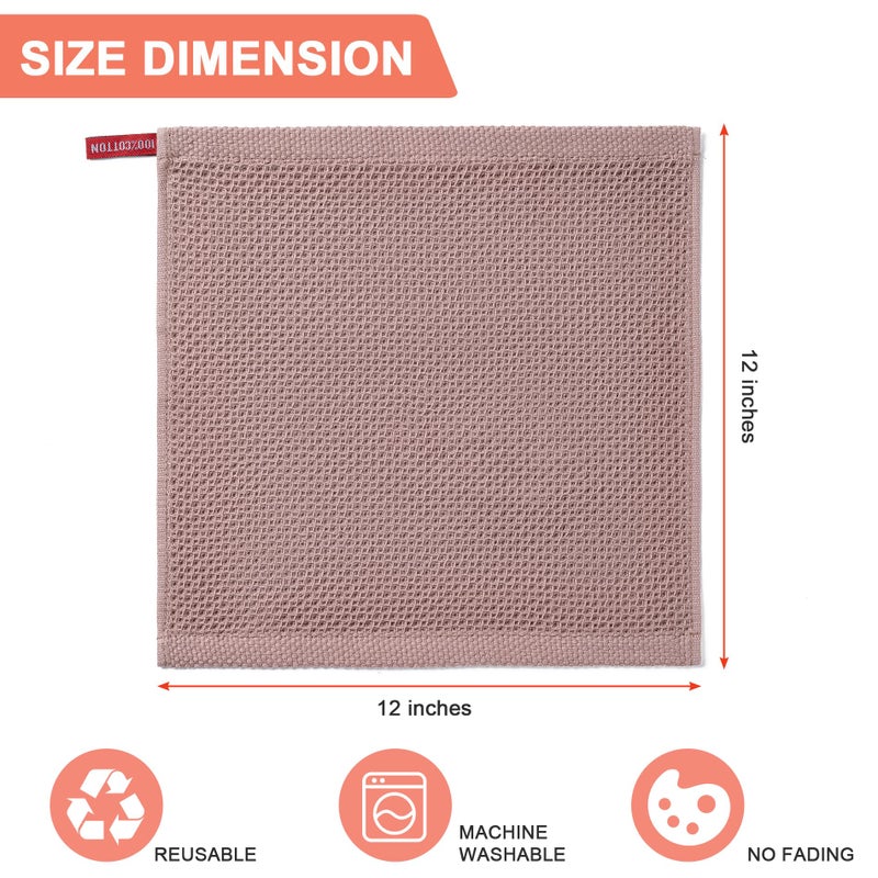 BOOMIBOO 6-Pack Kitchen Dish Cloths, 100% Cotton Waffle Weave, Ultra Soft Absorbent, Quick Drying Dish Towels, 12x12 Inches, Brown ï»¿ - Image 2