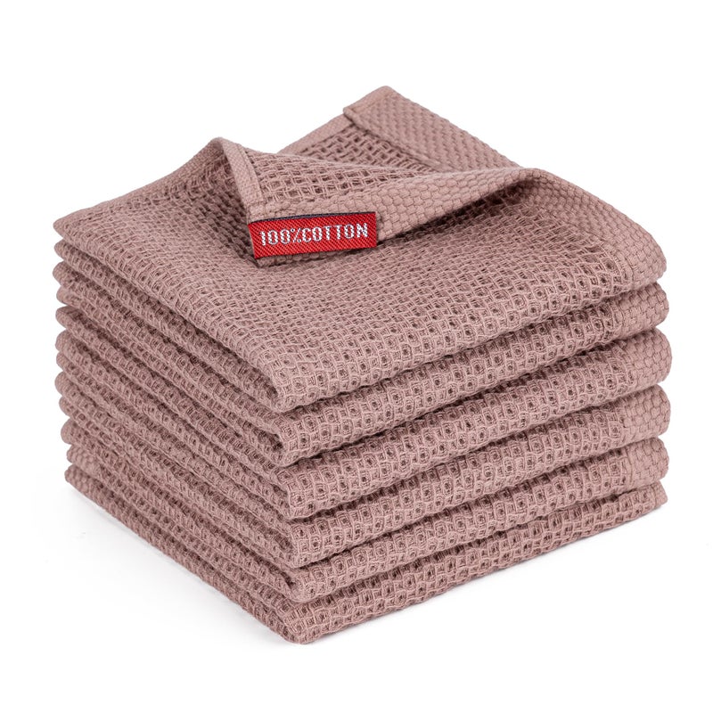 BOOMIBOO 6-Pack Kitchen Dish Cloths, 100% Cotton Waffle Weave, Ultra Soft Absorbent, Quick Drying Dish Towels, 12x12 Inches, Brown ï»¿ - Image 1