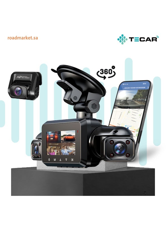 Tecar TE-D360 Tecar Dash Cam 3.16 Inch 4 Cameras 360 Degree 2K Front Camera with Clear Night Vision + Audio Recording + Screen - Image 1