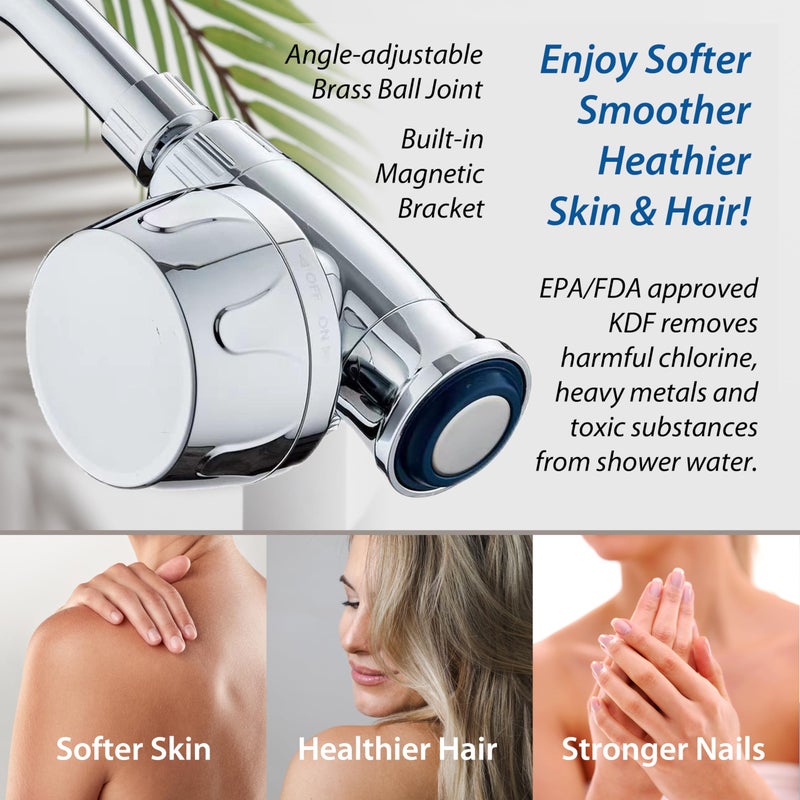 AquaCare Magneton 8-setting Magnetic Docking Hand Shower with Built-in Shower Filter - On/Off Filtration Modes, Instant Cartridge Reload, Stay-Clean KDF Cartridge, 6 ft. Steel Hose, Chrome Finish - Image 4