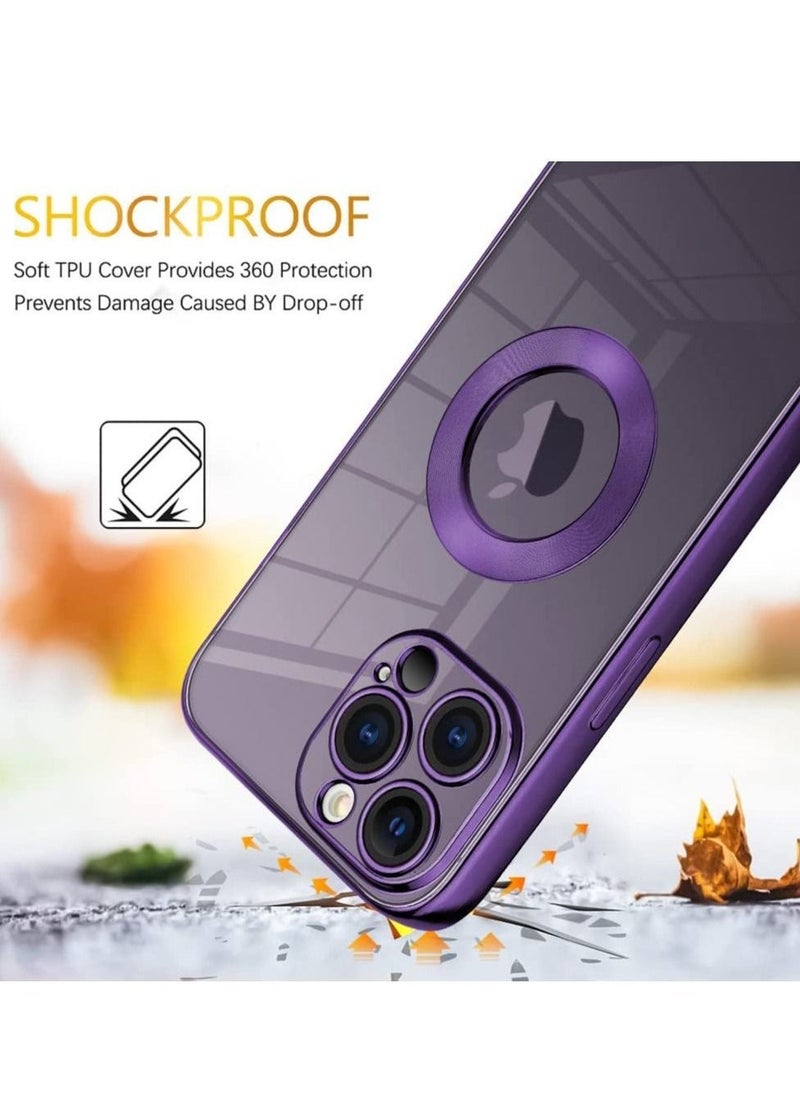Compatible with iPhone 14 Pro Max Case Camera Lens Protector Plating Luxury Cover for Women Men Clear Soft TPU Shockproof Protective Phone Case for 14 Pro Max 6.7 Inch 2022 - Purple - Image 2
