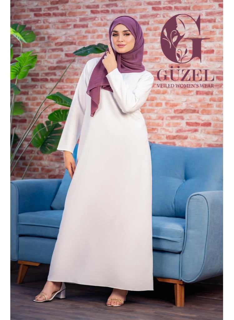 جوزيل بيزك دريس كريب روزالين خامة مستوردة درجة أولى من جوزيل - لايصف ولا يشف -كم أبيض - Image 1