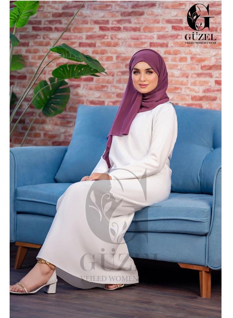 جوزيل بيزك دريس كريب روزالين خامة مستوردة درجة أولى من جوزيل - لايصف ولا يشف -كم أبيض - Image 2