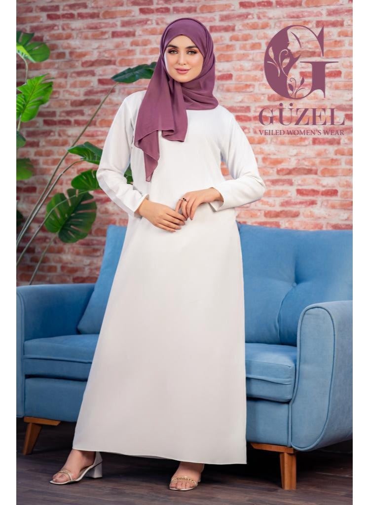 جوزيل بيزك دريس كريب روزالين خامة مستوردة درجة أولى من جوزيل - لايصف ولا يشف -كم أبيض - Image 5