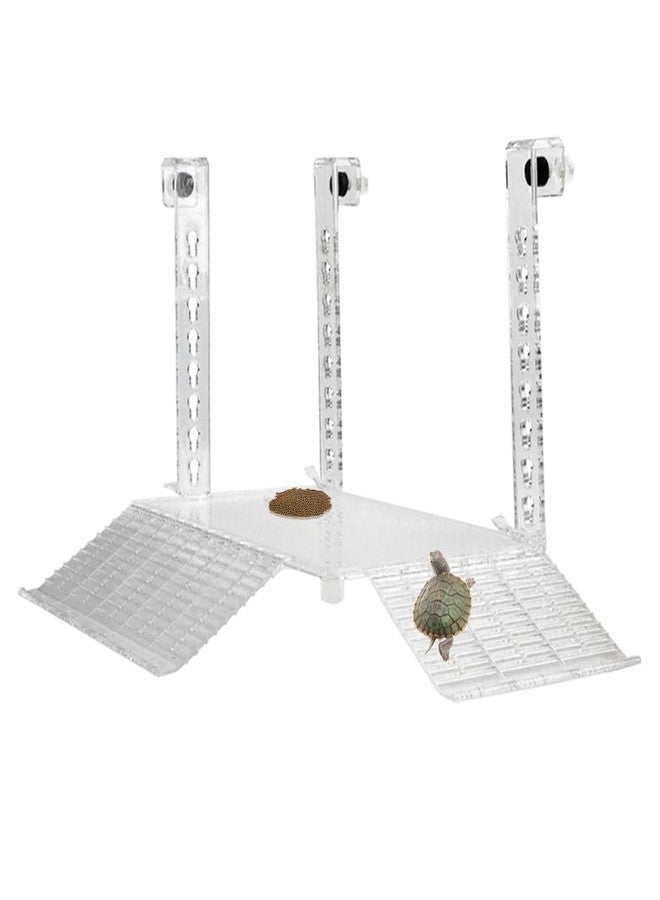 YXQ Hanging Turtle Basking Platform Multifunctional Acrylic Large Ramp Terrace Fence Type Aquarium Tank Decor Platform for Aquatic Reptile Feeding Resting - Image 1