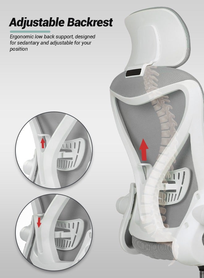 دراجو كرسي مكتب DROGO المريح الفاخر للعمل من المنزل، كرسي كمبيوتر عالي الظهر مزود بشبكة، ومسند ذراع قابل للطي، ومقعد قابل للتعديل ودعم أسفل الظهر، كرسي شبكي للمكتب - Image 5