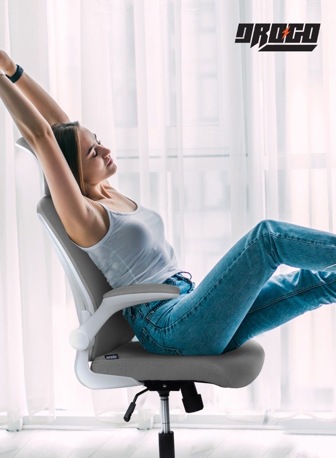 دراجو كرسي مكتب DROGO المريح الفاخر للعمل من المنزل، كرسي كمبيوتر عالي الظهر مزود بشبكة، ومسند ذراع قابل للطي، ومقعد قابل للتعديل ودعم أسفل الظهر، كرسي شبكي للمكتب - Image 2