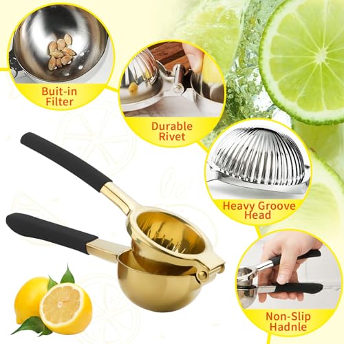 AGIgear Lemon Squeezer Stainless Steel Lemon Juicer Manual Heavy Duty Lemon Juicer ProGrade No Seeds Citrus JuicerGold - Image 3