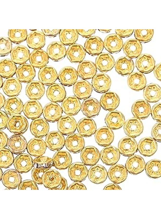 200pcs Gold Alloy Rhinestone Spacer Beads 6mm DIY Bracelet Making Supplies - Image 1
