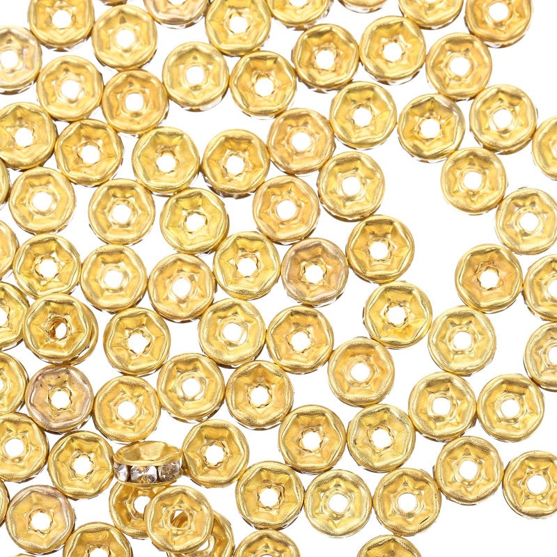 200pcs Gold Alloy Rhinestone Spacer Beads 6mm DIY Bracelet Making Supplies - Image 2