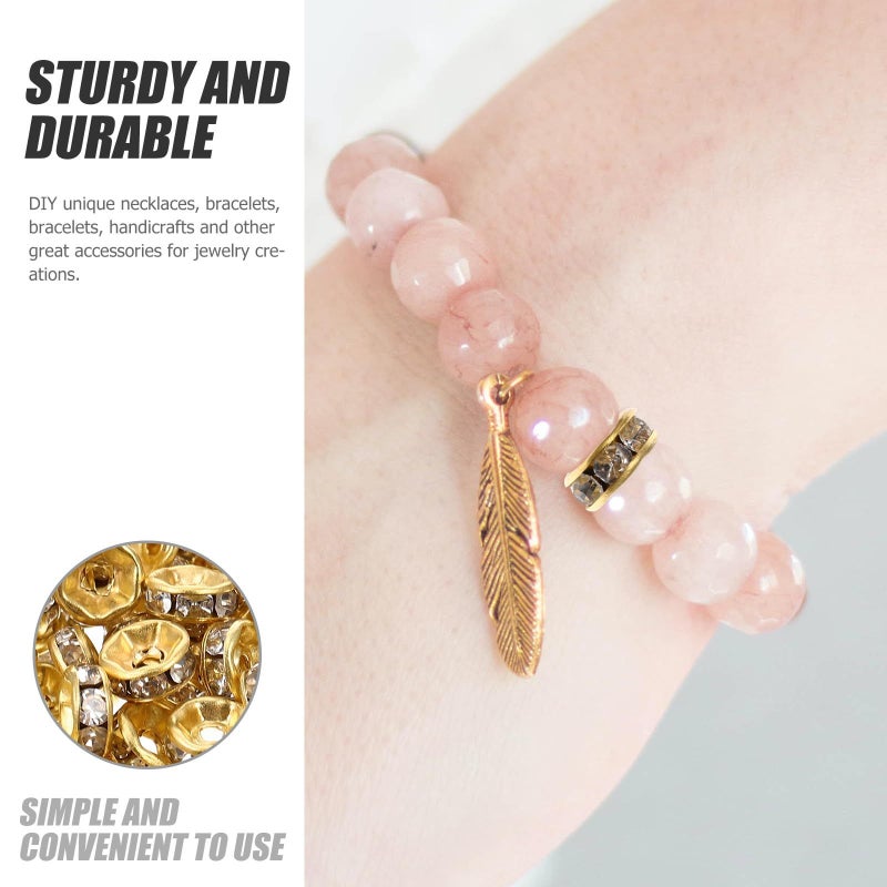 200pcs Gold Alloy Rhinestone Spacer Beads 6mm DIY Bracelet Making Supplies - Image 5
