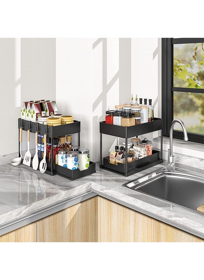 Hihonor Sliding Cabinet Organizer,2 Tier Under Cabinet Organizer,Bathroom Under Sink Cabinet Organizer,Organize Household Cleaning Supplies,For Kitchen/Bathroom/Office(Black)  - Image 4