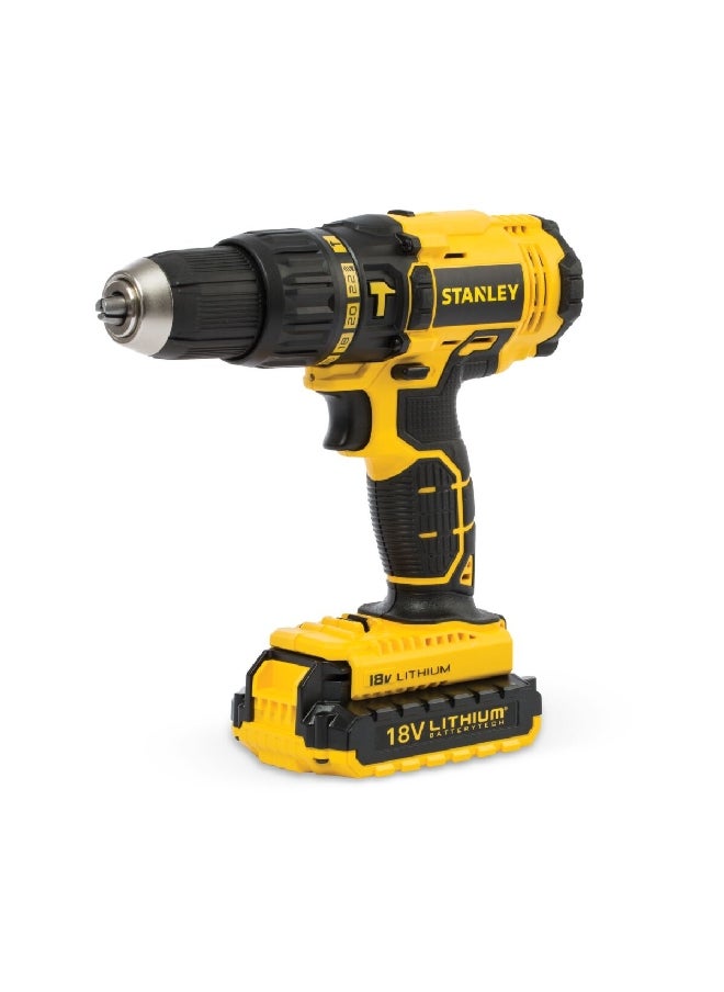 Stanley 18V 2-Lithium Ion Battery Cordless Hammer Drill Yellow and Black 13 mm SCH20S2K-B5  - Image 1
