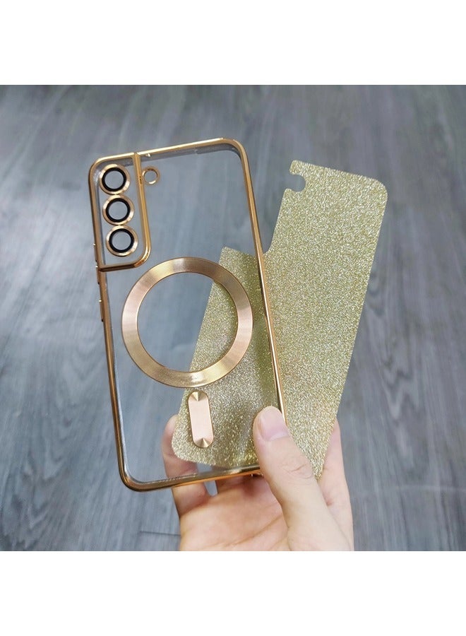 ShebSheb for Samsung Galaxy S22 Case Glitter, Clear Magnetic Phone Cases with Camera Lens Protector [Compatible with MagSafe] Bling Sparkle Plating Soft TPU Slim ShockProof Protective Cover - Image 2