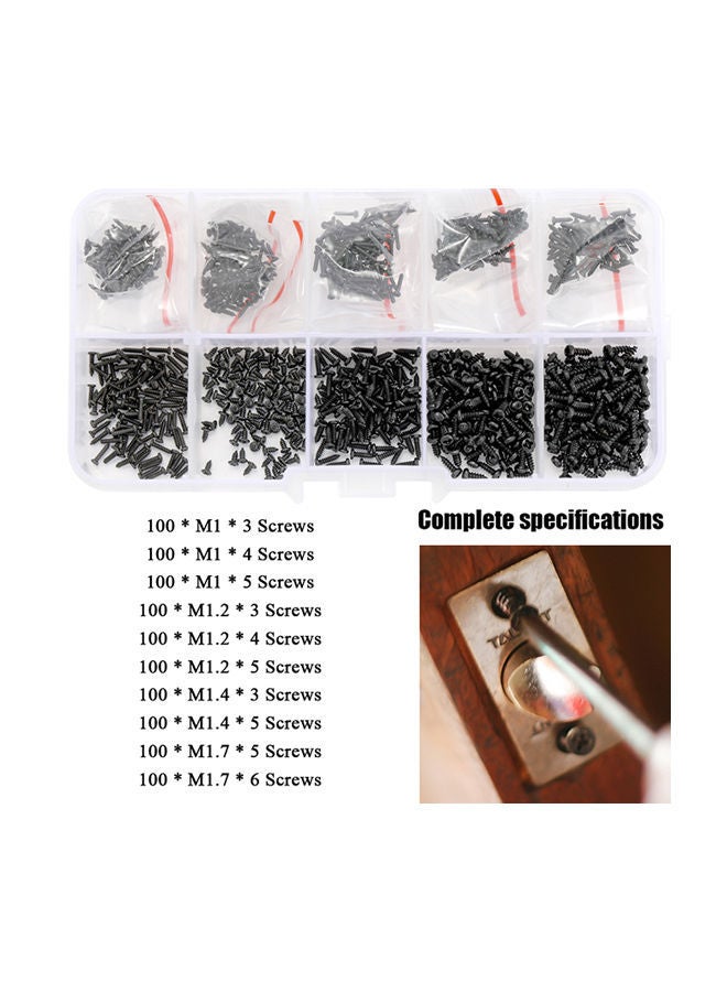 NIBEMINENT 1000-Piece Phillips-Head Micro Screw With Storage Box Black 0.078kg  - Image 2