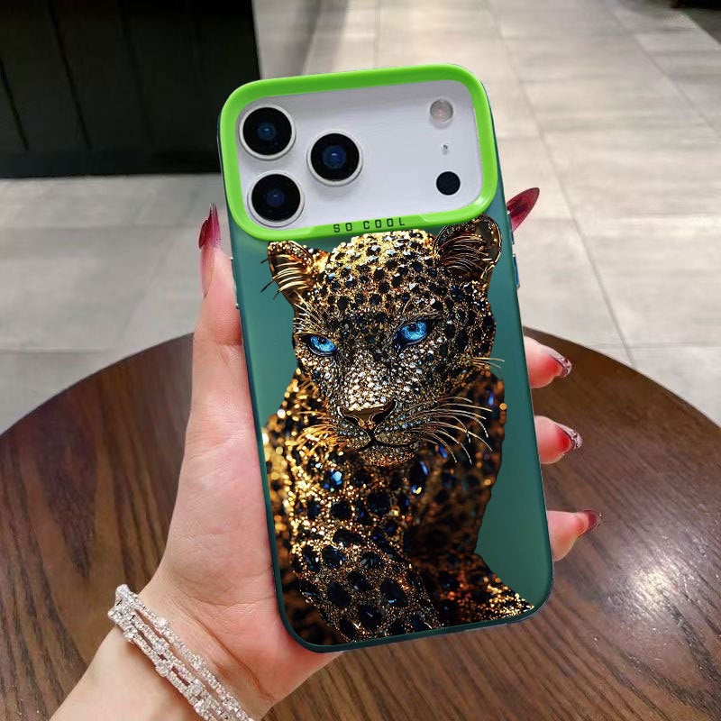 Apple iPhone 17 Pro phone case with a leopard blue-green cartoon creative design drop-proof protective case