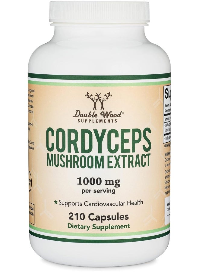 Cordyceps Capsules (Cordyceps Sinensis Mushroom Extract) 210 Count, 3.5 Month Supply, 1,000MG (7% Polysaccharides with Alpha and Beta Glucans) Overall and Aging Support by Double Wood