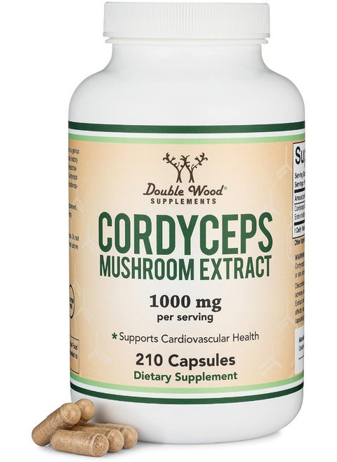 Cordyceps Capsules (Cordyceps Sinensis Mushroom Extract) 210 Count, 3.5 Month Supply, 1,000MG (7% Polysaccharides with Alpha and Beta Glucans) Overall and Aging Support by Double Wood