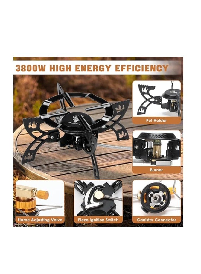 إسكدنيا 3800W Backpacking Stove Portable Camping Stove Gas Portable Windproof Camp Stove Foldable Backpack Stove with Pot Brackets for BBQ Hiking Camping Trekking Fishing Picnic - Image 2
