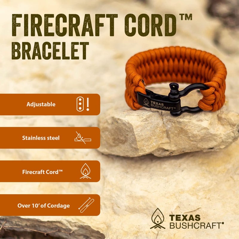 Texas Bushcraft Firecraft Cord Survival Bracelet â€“ Paracord Bracelet with Bow Shackle for Camping and Emergency â€“ 3 Extra Strands Include Wax Thread, Tinder, and Fishing Line (Army Green, L) - Image 4
