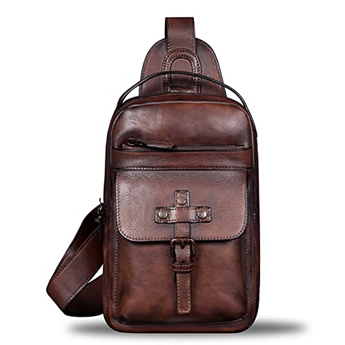 IVTG Genuine Leather Sling Bag Chest Shoulder Fanny Bag Hiking Backpack Vintage Handmade Crossbody Daypack (Coffee) - Image 2