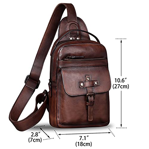 IVTG Genuine Leather Sling Bag Chest Shoulder Fanny Bag Hiking Backpack Vintage Handmade Crossbody Daypack (Coffee) - Image 5