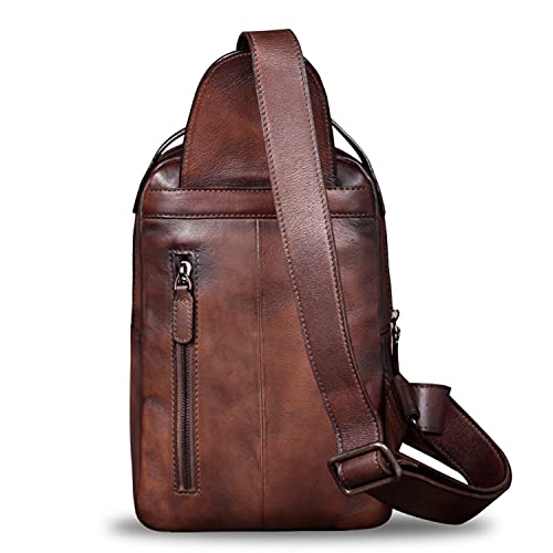 IVTG Genuine Leather Sling Bag Chest Shoulder Fanny Bag Hiking Backpack Vintage Handmade Crossbody Daypack (Coffee) - Image 3