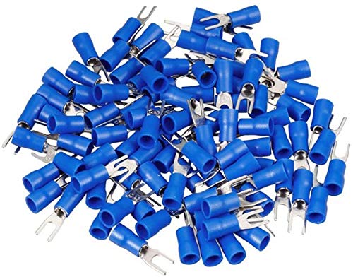 Rpi shop - Copper Fork Type Wire Lug, Battery Cable Ends, Furcate Fork Terminals Connectors, Insulated,Fit Cable Size:2.5 Sqmm (Color: Blue) pack of 100 Pcs - Image 1