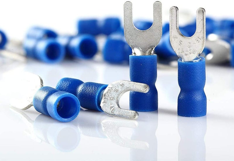Rpi shop - Copper Fork Type Wire Lug, Battery Cable Ends, Furcate Fork Terminals Connectors, Insulated,Fit Cable Size:2.5 Sqmm (Color: Blue) pack of 100 Pcs - Image 2