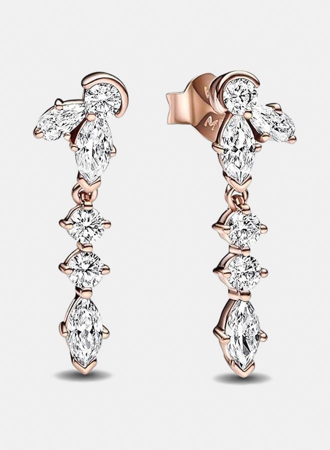 Herbarium Cluster 14K Rose-Gold Plated Unique Metal Blend Drop Earrings with Clear Cubic Zirconia