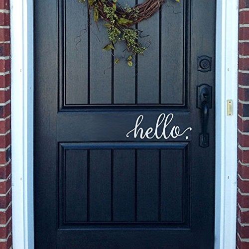 BATTOO Hello Wall Decal Farmhouse Wall Decor Hello. Door Decal Vinyl Lettering for Front Door Country Cottage Decor(9"X 4",White) - Image 1
