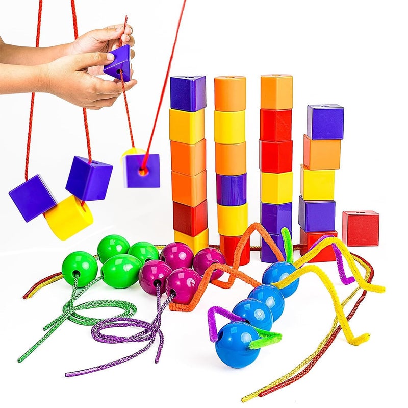 Skoolzy 46 Pcs Lacing Beads - Large Beads for Preschool Learning Activities, Sensory Toys for Toddlers 3-4, Autism Toys for Toddlers 3-4, Ideal for Cognitive and Motor Skills Development - Image 1