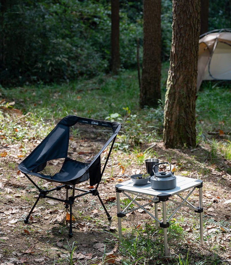 iClimb Ultralight Compact Camping Folding Beach Chair with Anti-Sinking Large Feet and Back Support Webbing (Black - Square Frame) - Image 3