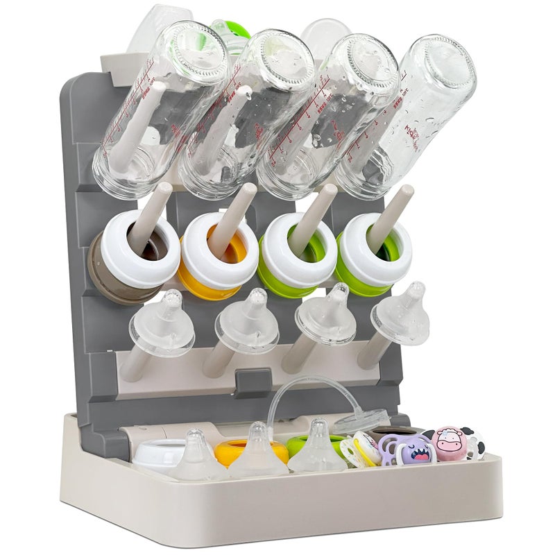 CINWWNI Baby Bottle Drying Rack Vertical Standing Bottle Dryer Rack HolderSpace Saving Baby Bottle Drying Rack for CountertopHolds Up to 12 Baby Bottles CupGray Khaki - Image 2