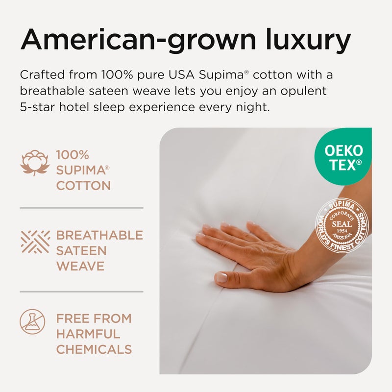 Threadmill King Size Pillow Cases 2 Piece Set | 1200 Thread Count 100% Supima Cotton Pillow Covers, Luxury Smooth Solid Sateen | Hotel White - Image 2