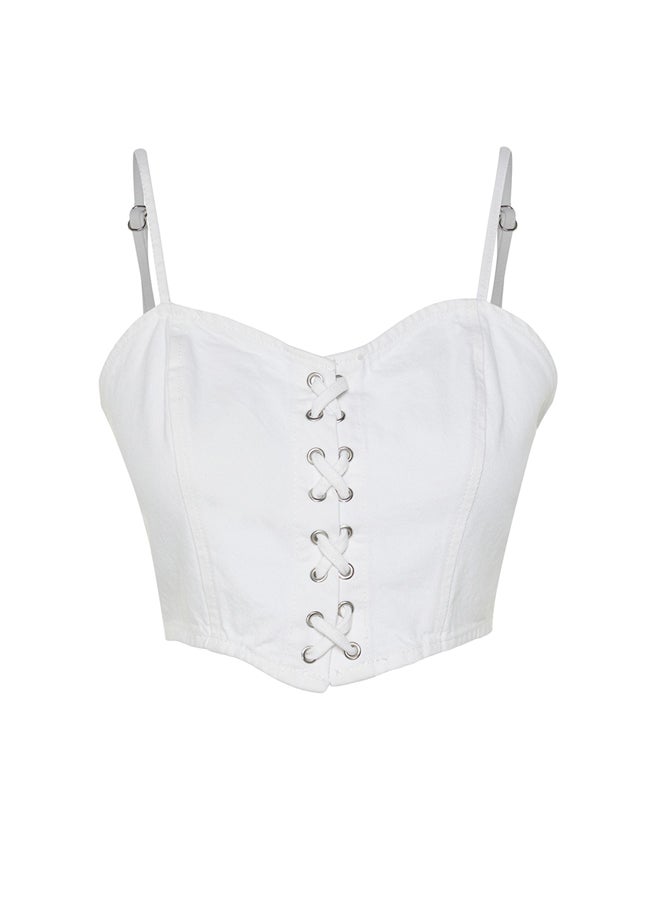 trendyol White Bird Eye Detailed Denim Bustier TWOSS23BS00010  - Image 3