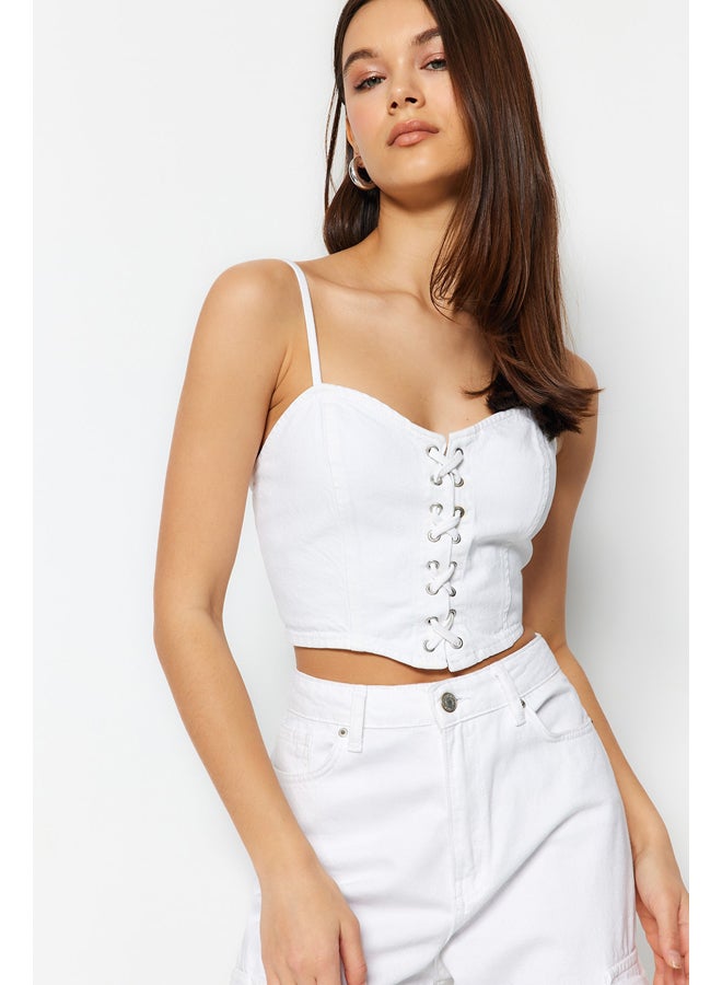 trendyol White Bird Eye Detailed Denim Bustier TWOSS23BS00010  - Image 1