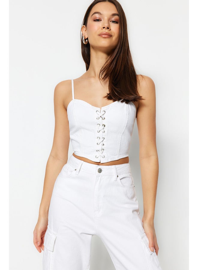 trendyol White Bird Eye Detailed Denim Bustier TWOSS23BS00010  - Image 2