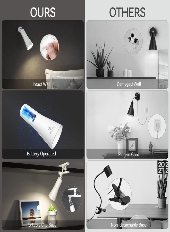 KDD LED Wall Mounted Reading Lights - 3 in 1 Cordless Bedside Lamps with USB Charging Port - Magnetic Headboard Clip on Book Light Wall Sconce with 3 Brightness Levels for Home Office Bedroom - Image 4
