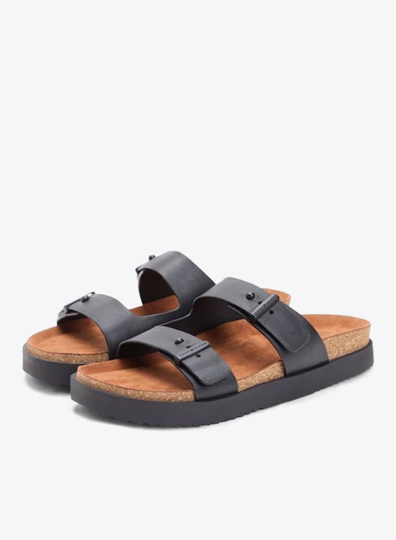 TOMMY HILFIGER Pin Buckle Cork Midsole Leather Sandals - Image 4