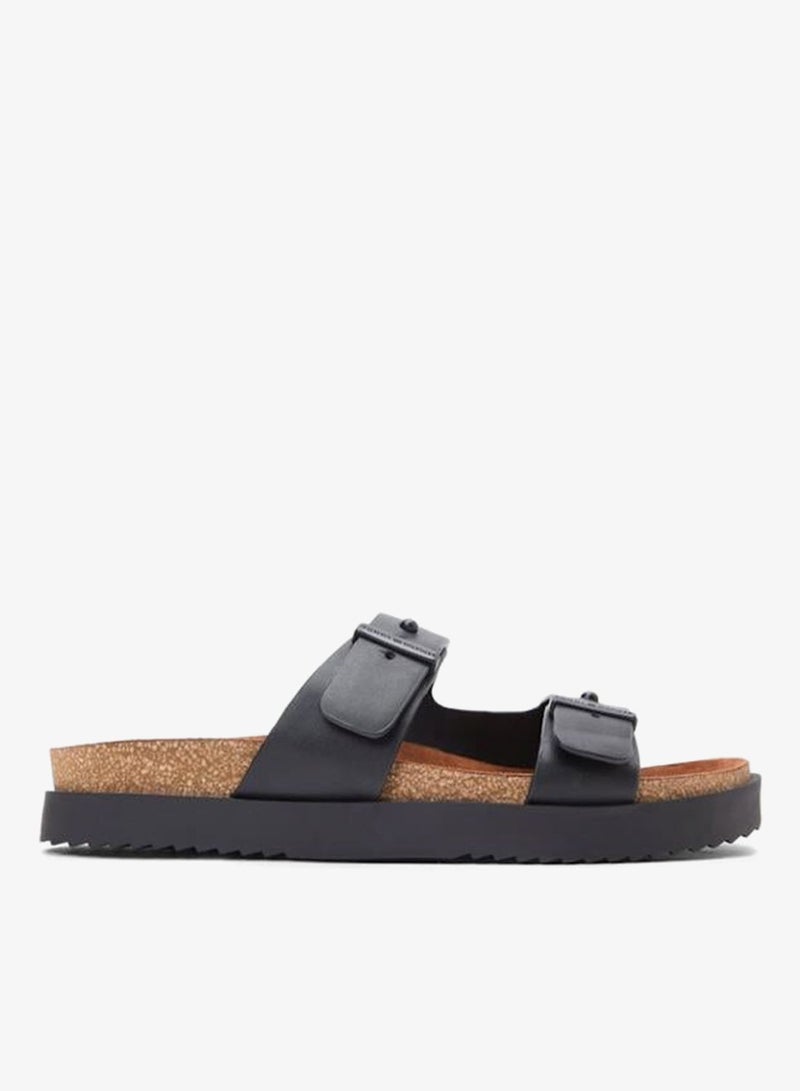 TOMMY HILFIGER Pin Buckle Cork Midsole Leather Sandals - Image 1
