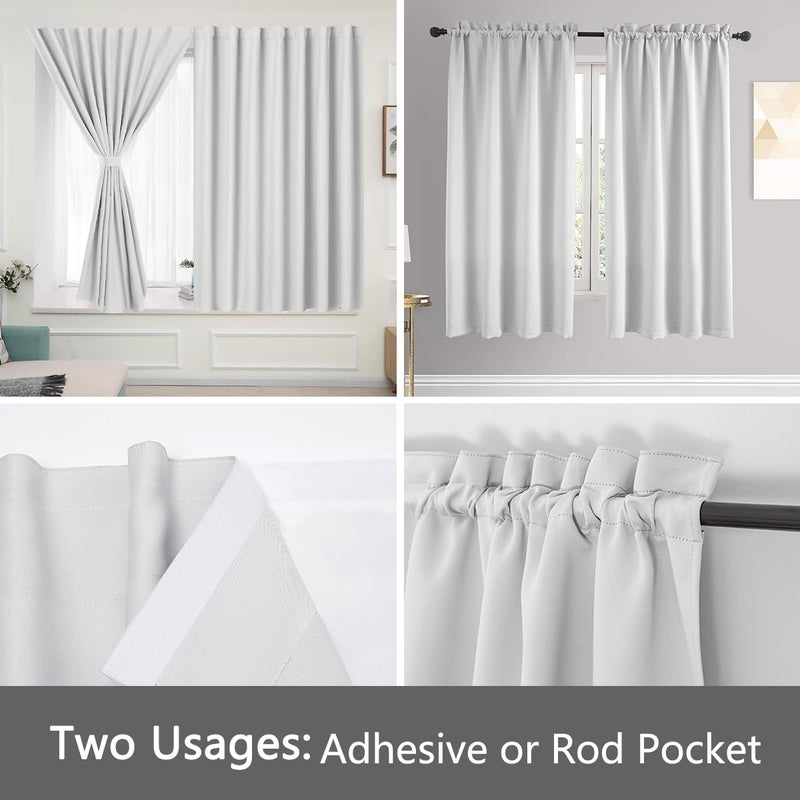 Muamar 2pcs Blackout Curtains Privacy Curtains 63 Inch Length Window Curtains Easy Install Thermal Insulated Window Shades Stick Curtains No Rods  White 42"" W X 63"" L - Image 3