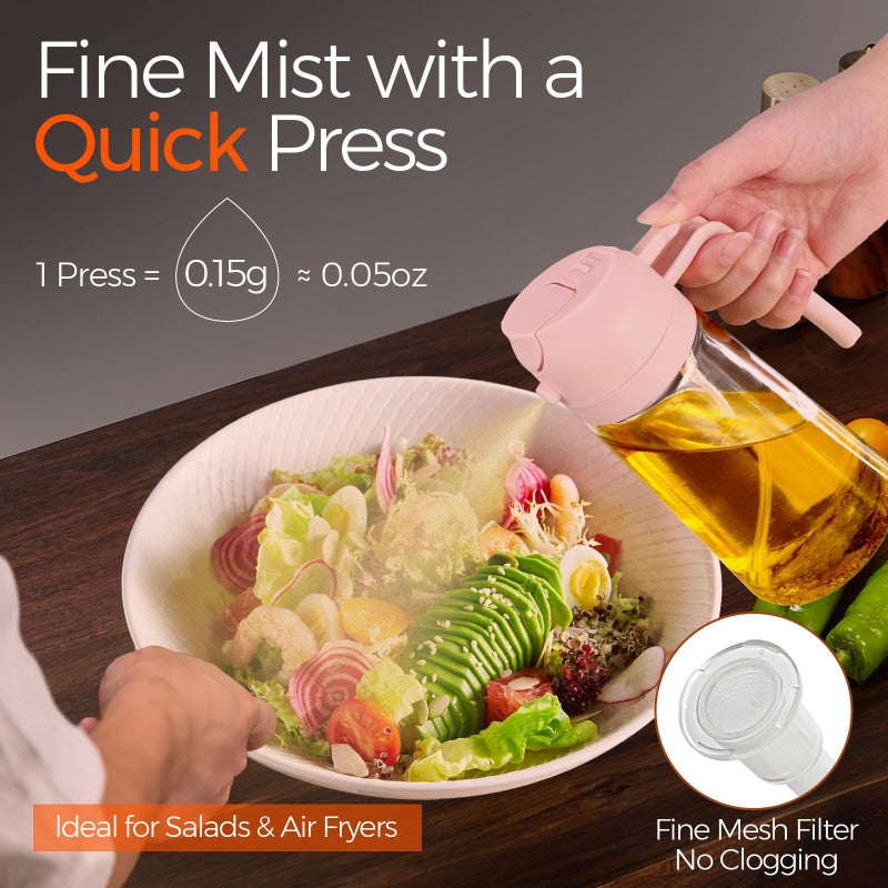 ‎YARRAMATE YARRAMATE 16oz/470ml Glass Olive Oil Sprayer for Cooking with Stickers, 2 in 1 Oil Dispenser for Kitchen Gadgets, Food Grade Premium Spray Bottle for Salad, Frying, BBQ (PeachPink) - Image 3