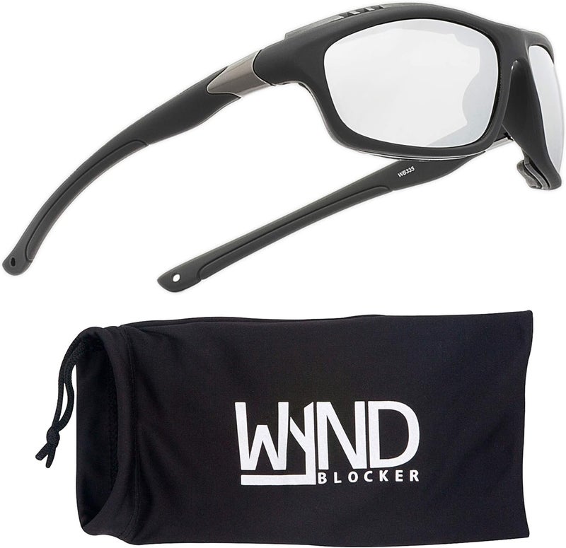 WYND Blocker نظارات أيردام الشمسية لركوب الدراجات النارية، القيادة، الصيد، والتجديف (أسود غير لامع، مرآة فضية) - Image 1